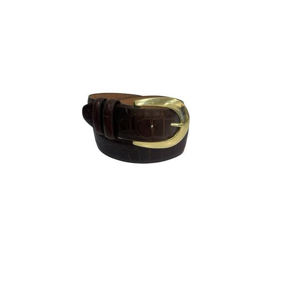 Brighton Brown Leather Croc Embossed Belt Solid Brass Buckle 41409 M Vintage main image 4